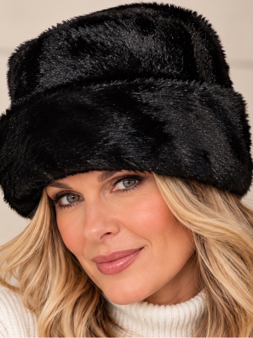 NEW: Women’s Black Faux Fur Winter Hat – Elegant & Cozy comes in waterproof bag